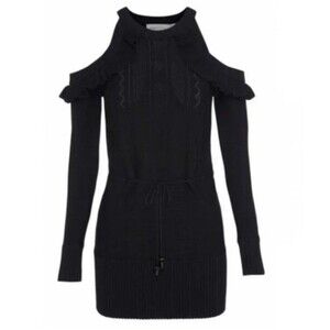 Alice McCall Between Us Jumper Cold-Shoulder Sweater Dress Ruffle Black Size 6